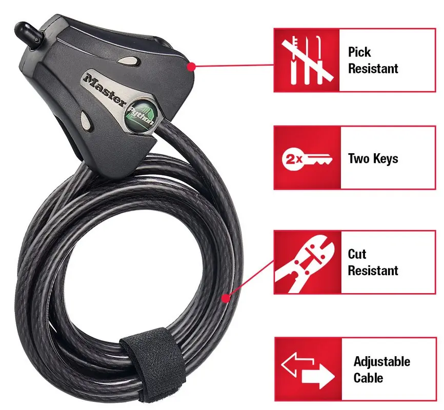 Câble de verrouillage ajustable Python™ MASTERLOCK L 1,8 m x Ø8 mm - Noir - 8418EURD