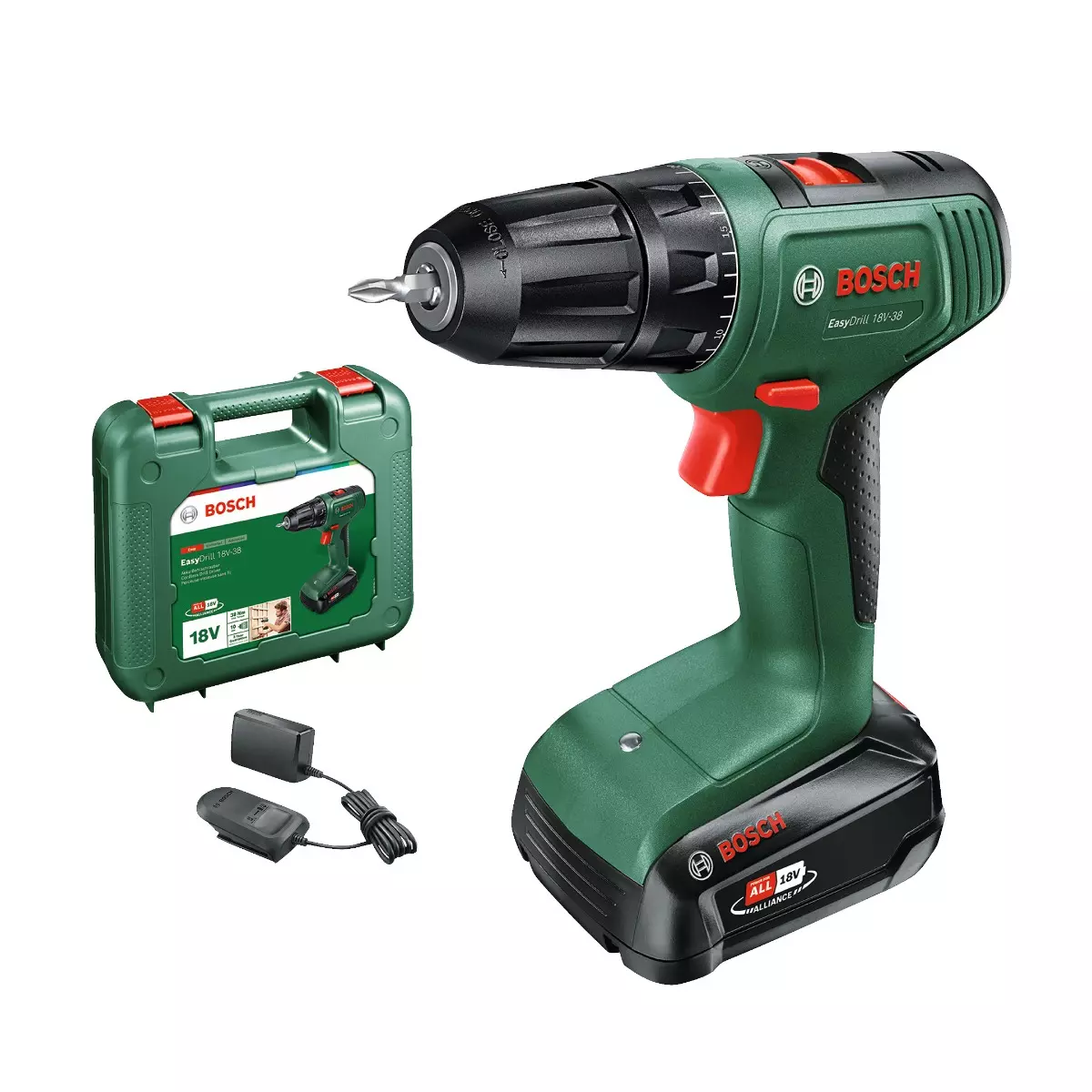 Perceuse-visseuse sans fil  18V-40 - BOSCH VERT - avec une batterie 18V 2Ah - chargeur - coffret - 06039D8003