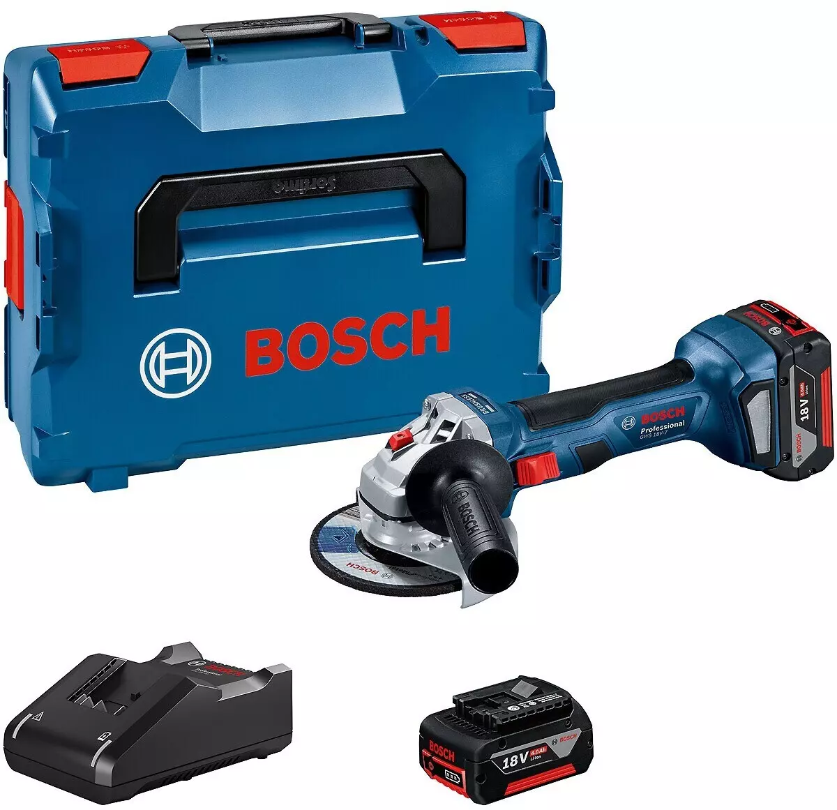 Meuleuse d'angle GWS 18V-7 - BOSCH - avec 2 batteries 18V 4.0Ah - L-Boxx - 06019H9005