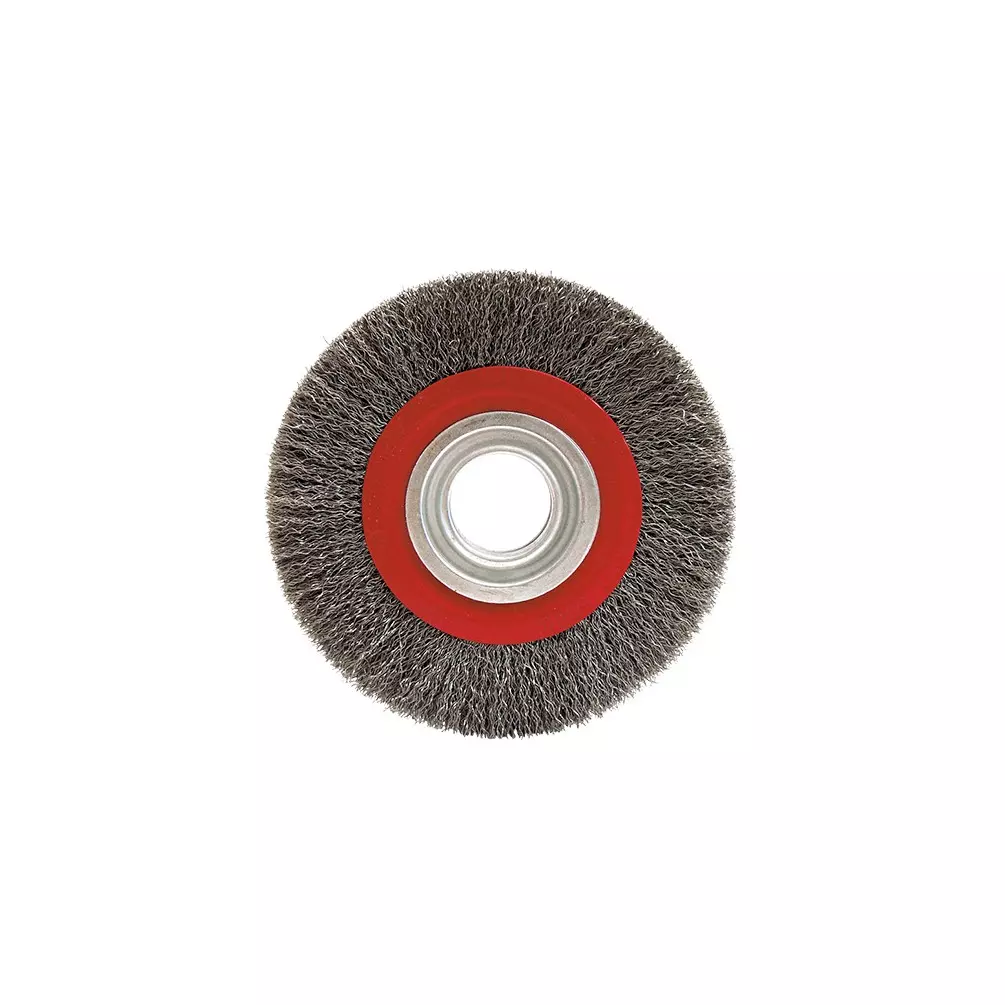 Brosse circulaire fil acier ondulé pour touret 0.30 mm D. 125 mm Al. 16 mm Ep. 20 mm pour métal - Décapage dur - LEMAN - 410.150