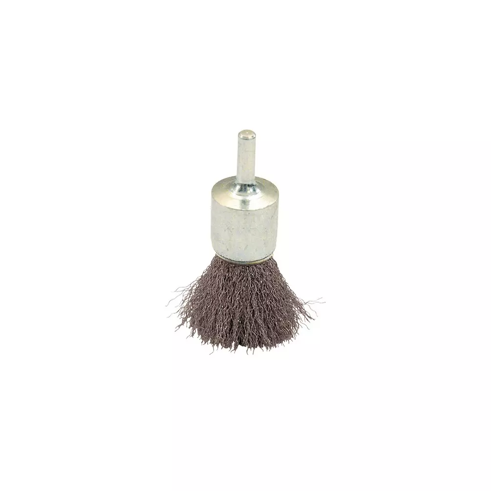Brosse pinceau sur tige fil acier ondulé décapage dur bois/métal - D. 25 mm - Q. 6 x 17 mm - fil 0.30 - LEMAN - 320.025A