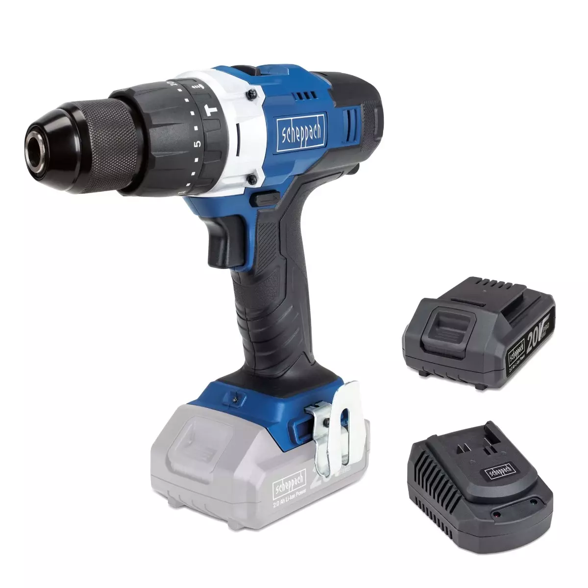 Perceuse à percussion sans fil  20V, CCD45-20ProS, LED - SCHEPPACH - avec 1 batterie 20V 2.0Ah - chargeur - 5909221900