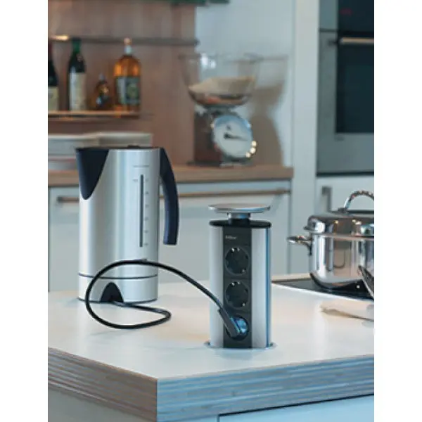 Bloc 3 prises rond escamotable