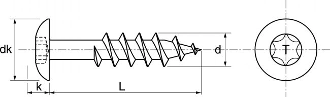 Vis à bois tête cylindrique 6 lobes ACTON inox A2 - 62310
