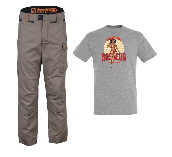Lot 2020 BOSSEUR Pantalon Harpoon noisette + 1 Tee-shirt Gris - 11562