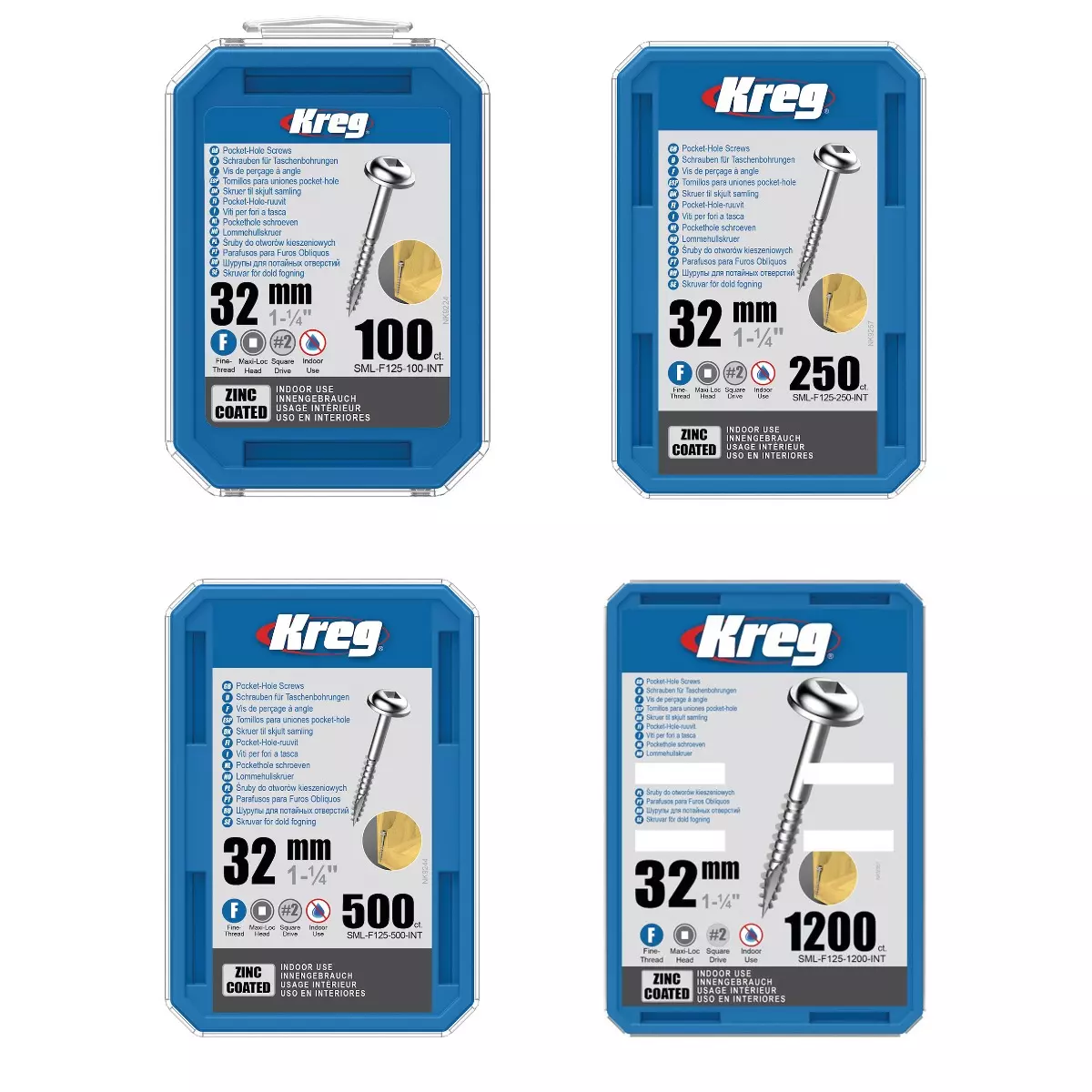 Vis à trous de poche 32 mm Revêtu de Zinc Maxi-Loc, Filetage fin - KREG - SML-F125