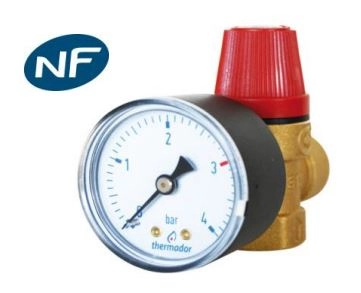 Soupape de sûreté chauffage 3/4 ZM F 3 Bar + manomètre THERMADOR - S20ZM