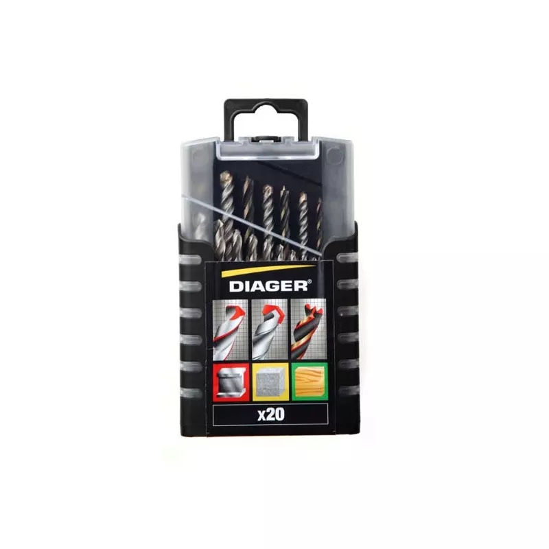 Coffret de 20 forets mixtes - DIAGER - Béton/Bois/métaux - 5017A