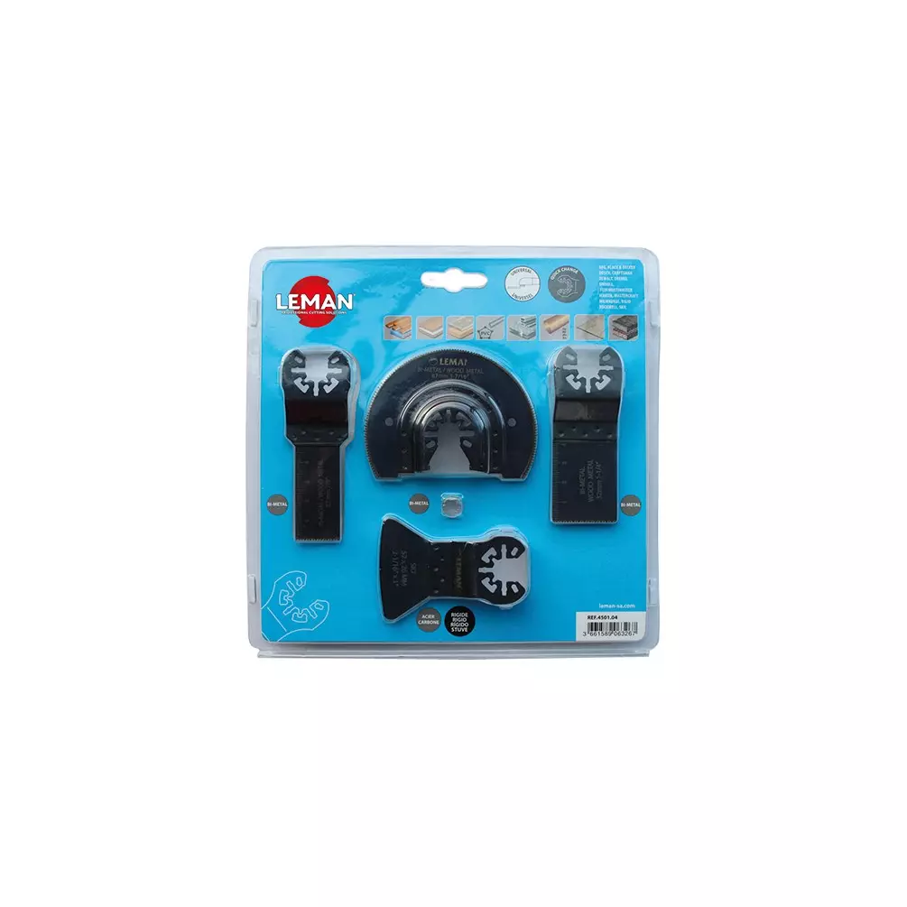 Coffret de 4 accessoires sol et montage pour outil oscillant - LEMAN - 4501.04
