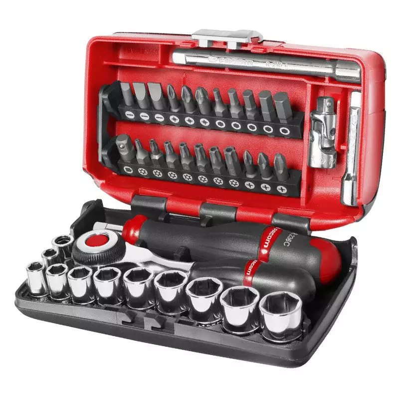 Coffret de clé à cliquet manche rotatif avec douilles 1/4" (38 pièces) - FACOM - R.360NANOPB