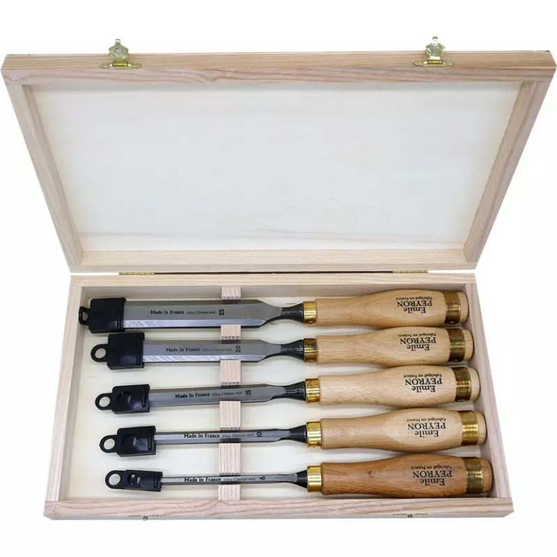 Coffret de 5 ciseaux de sculpteur - Manche bois - EMILE PEYRON - 1111