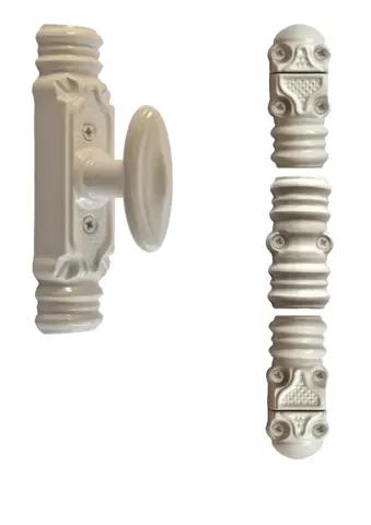 Fausse crémone ROLLINGER rustique blanche - Bouton n°6 - Pour tringle 16 x 8 - CRD168BT6BV 