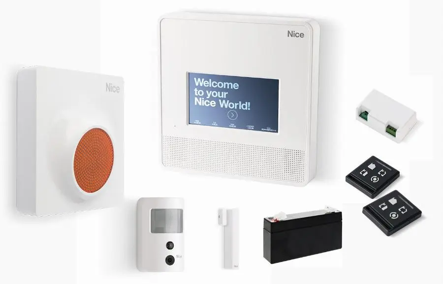 Kit de centralisation du système d'alarme 7000 Touch Prevention NICE - centrale sans fil + 2 émetteurs + 1 sirène ext. + 1 détecteur infrarouges + 1 détecteur d'ouverture + 1 module plug-in + 1 batterie 6V - MN7000KITPREVENTION