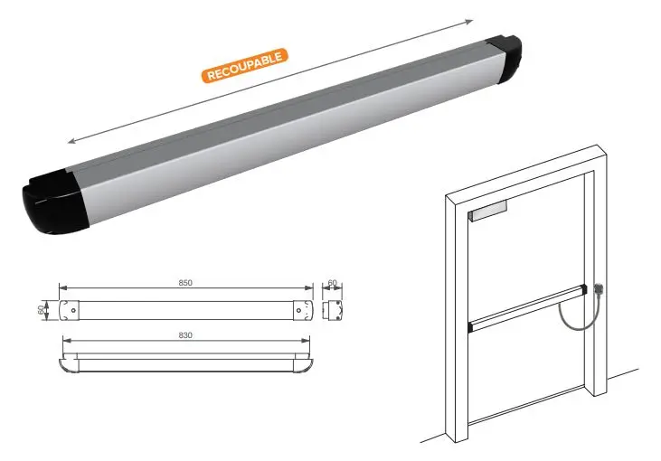 Barre contact 850mm 2 contacts passage de câble 60 cm IZYX SYSTEMS - SPB85000DLV60