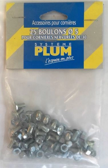 Boulon Ø5 et rondelle SYSTEME PLUM pour cornière de 30 - sachet de 25 - BR301-25