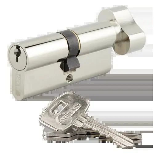 Cylindre double V5 3110 à bouton VACHETTE Laiton nickelé 30x30 mm + 3 clés - 17107000