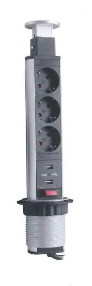 Bloc 3 prises + USB rond escamotable