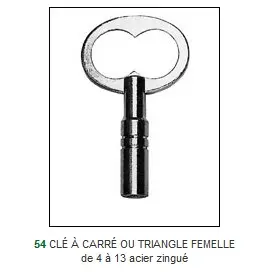 Clé crémone à triangle femelle  Ref  54-[Modèle:Triangle de 10]