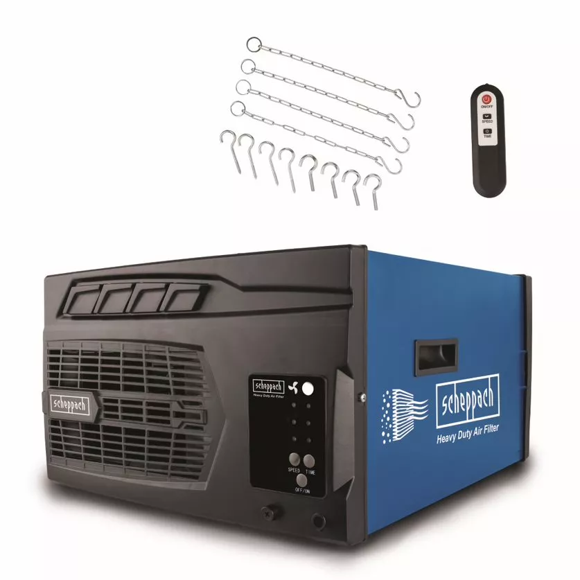 Purificateur d'air HDA-14 - 740 m³/h de capacité - 3 Niveaux de Filtration jusqu'à 1 μm - Contrôle à distance & Suspension murale - Pour atelier jusqu'à 400m² - SCHEPPACH - 5903001901