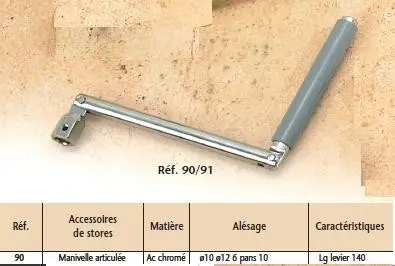 Poignée de manivelle de store articulée 6 PANS  N.90 Chromée-[Modèle:90H10]