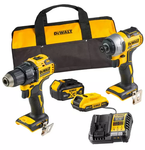 Kit 2 Outils Perceuse Visseuse DCD708 + Visseuse à Chocs DCF787 - DEWALT - avec 2 batteries 18V 2Ah et 4Ah + Chargeur +  Sac- DCK2078MDR-QW