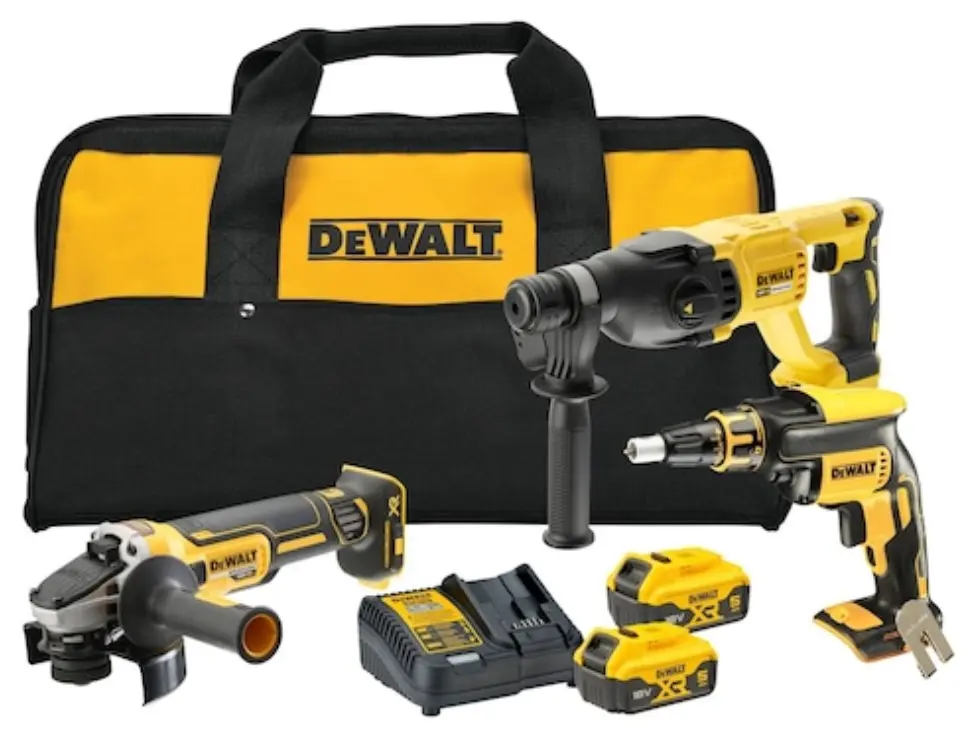 Kit 3 outils XR 18V 5Ah brushless DEWALT Tournevis DCF620 + Marteau perforateur DCH133 + Meuleuse d'angle DCG405 - DCK304P2-QW