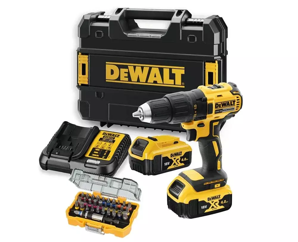 Perceuse visseuse 18V XR - DEWALT - avec 2 batteries 18v 4.0Ah + chargeur + coffret d'embouts 32pcs + coffret Tstak - DCD777M2TA