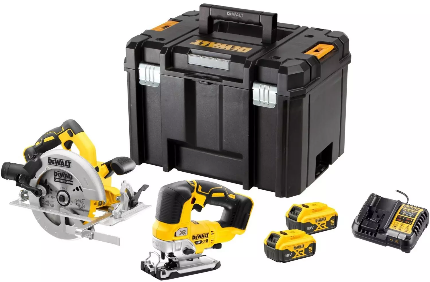 Pack outil sans fil - scie sauteuse + scie circulaire - DEWALT - avec 2 batterie 18V 5.0Ah - chargeur - TSTACK - DCK2012P2T-QW