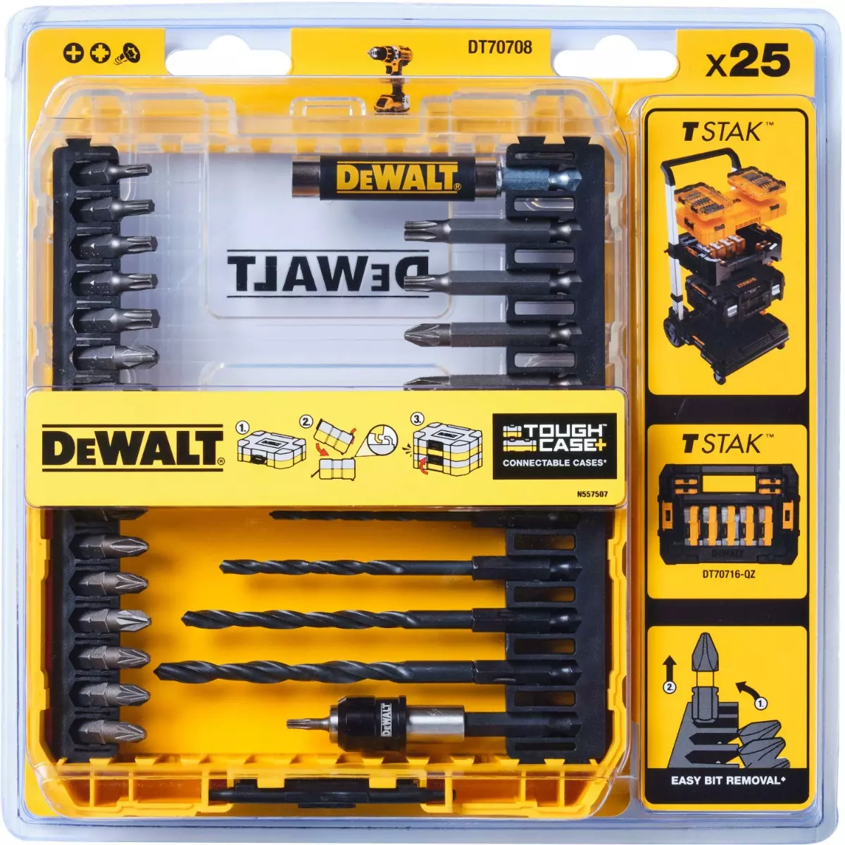 Petit coffret Toughcase contenant jeu de forets et d'embouts de vissage - 25 pièces - DEWALT - DT70708-QZ