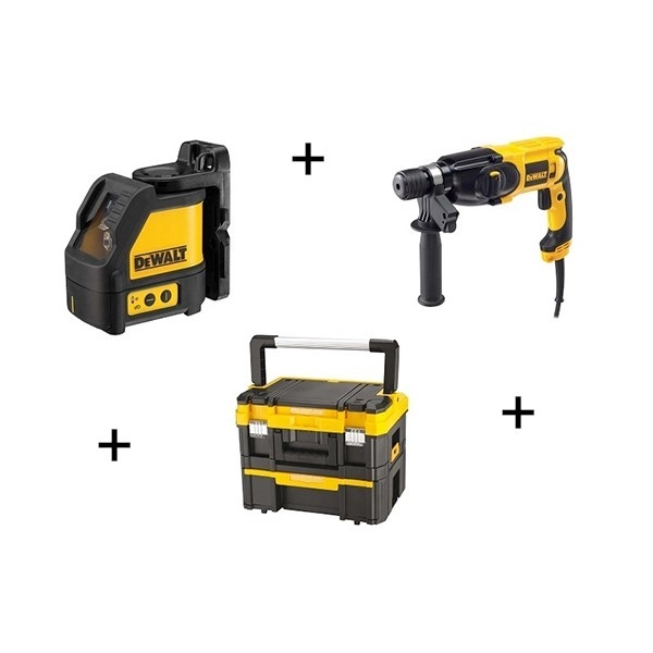 KIT 2 Outils DEWALT : Perforateur 650W  D25013K + Laser en croix DW088K + Coffret T-Box2 -  D25013KXT