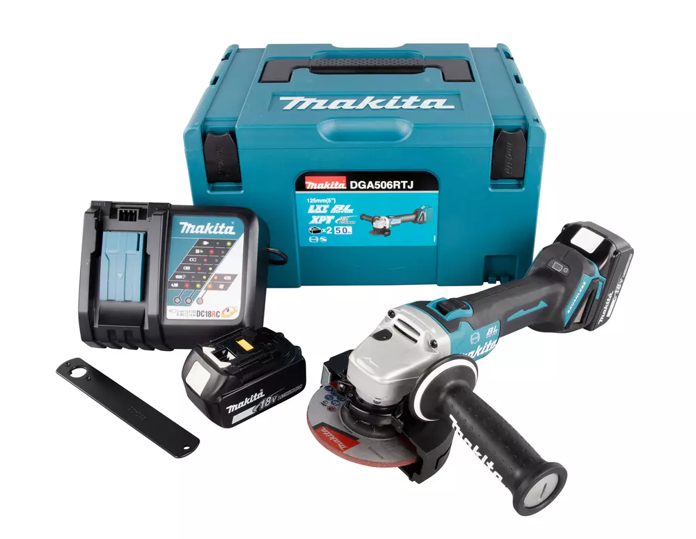Meuleuse 18V LXT Ø125mm - MAKITA - avec 2 batteries 18V  5.0 Ah - chargeur - MakPac - DGA506RTJ 