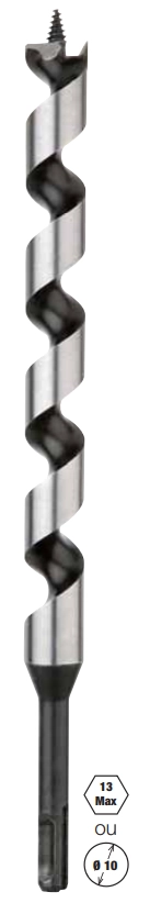 Mèche spirale unique SDS+/ 6 pans DIAGER - Ø10 L.235mm - 912D10