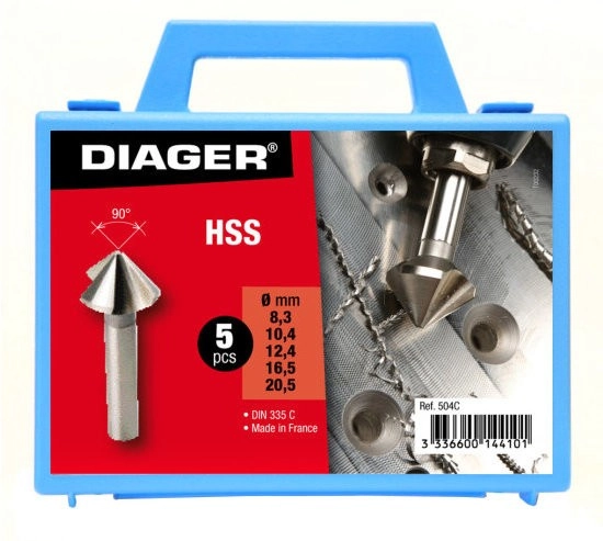 Coffret 5 fraises coniques DIAGER - 90° - cobalt 5% - 504C