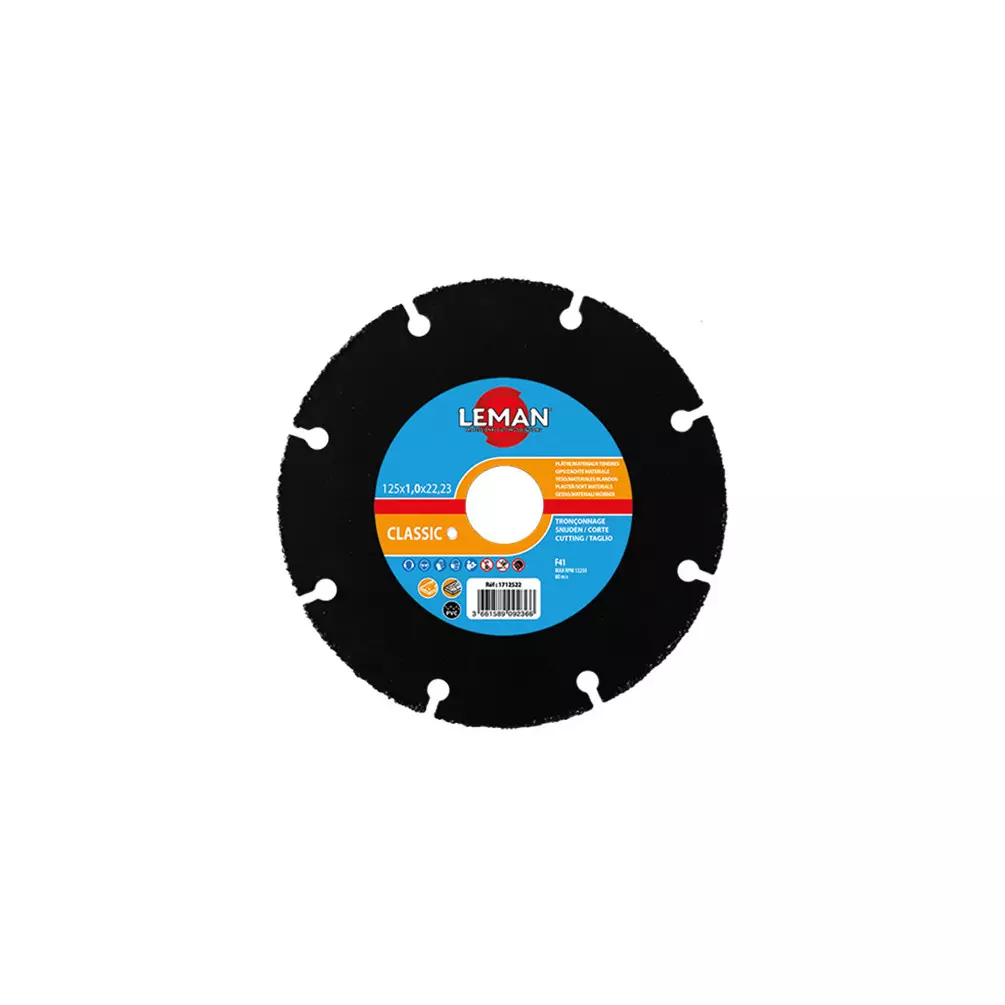 Disque à tronçonner HM carbure D. 125 X 1.0 X 22.23 mm - Bois, bois clouté, plâtre - LEMAN - 1712522