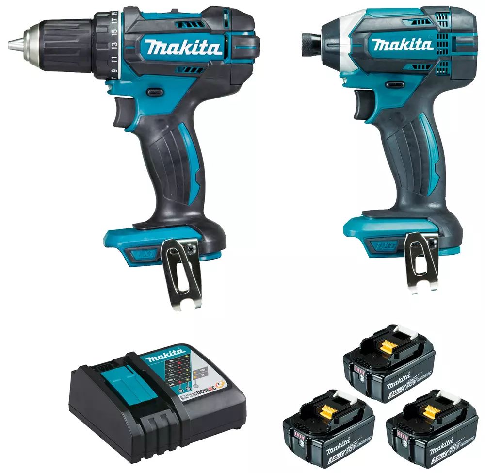 Ensemble de 2 machines 18V Perceuse visseuse DDF482 + Visseuse à chocs DTD152 - MAKITA - avec 3 batteries 18V 3.0A - chargeur rapide - 1 MakPac - DLX2127J1
