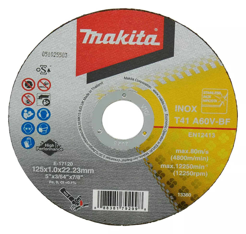 Disques à tronçonner métal et inox 125x1x22.23 mm MAKITA - A60U - 50 pièces - E-17120-50