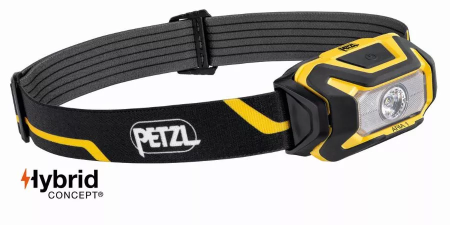 Lampe frontale compacte PETZL Aria 1 Etanche - 350 lumens - Noir/jaune - Piles ou batterie - E069AA00