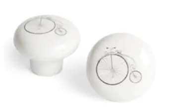 Bouton décoratif porcelaine blanche  "Vélo"