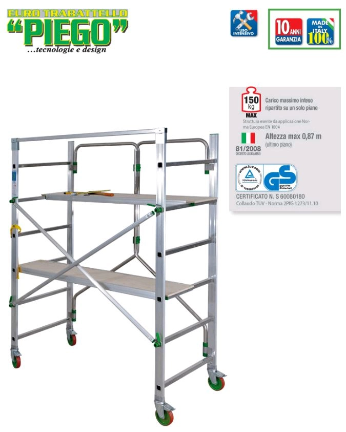 Échafaudage complet alu hauteur de travail 2.80m - FACAL - avec 2 tables + sacoche - PIEGO