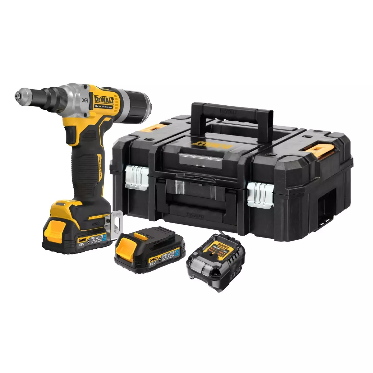 Riveteuse Moteur Brushless XR 18V - 6,4 mm - DEWALT - avec 2 batteries 18V 1.7Ah - chargeur - coffret TSTAK - DCF414E2GT-QW
