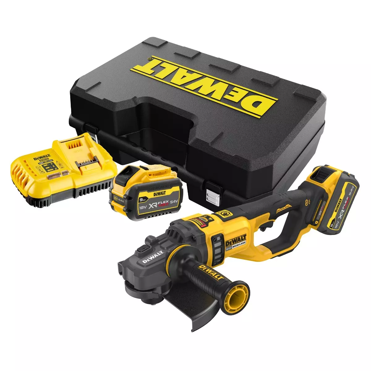 Meuleuse 230 mm XR FLEXVOLT 54V Brushless - DEWALT - 2 batteries 54V 3.0Ah - chargeur - coffret - DCG460X2-QW