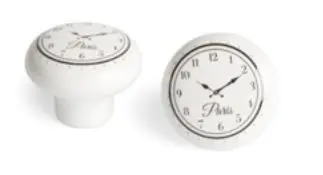 Bouton décoratif porcelaine blanche  "Montre Paris"