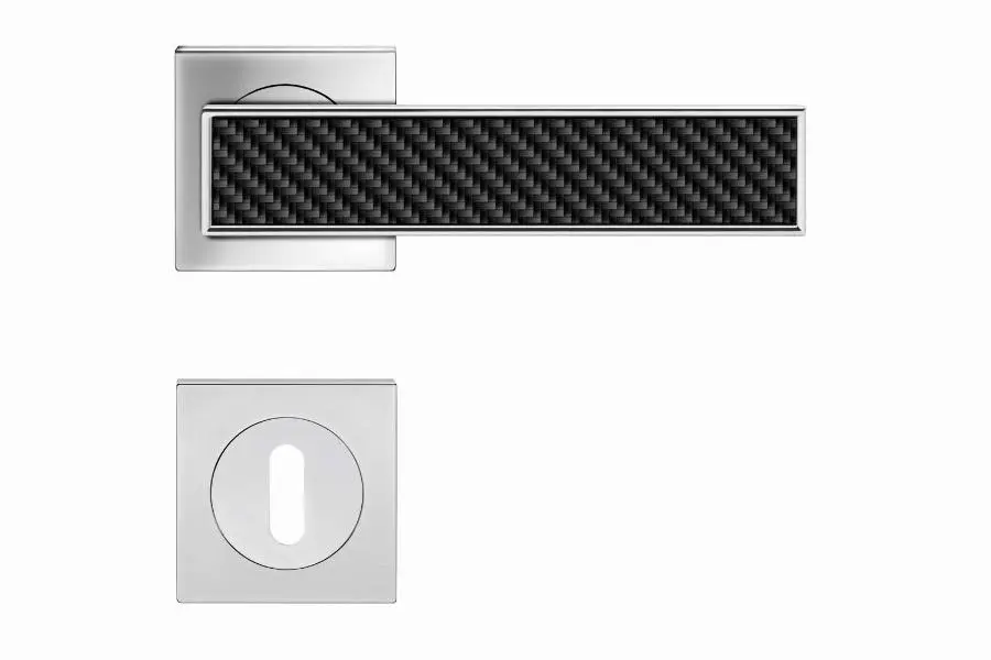 Ensemble béquille Torino sur rosace R53QY KARCHER DESIGN Chromé - Clé L - R53QY-BB-050+INLAYC1