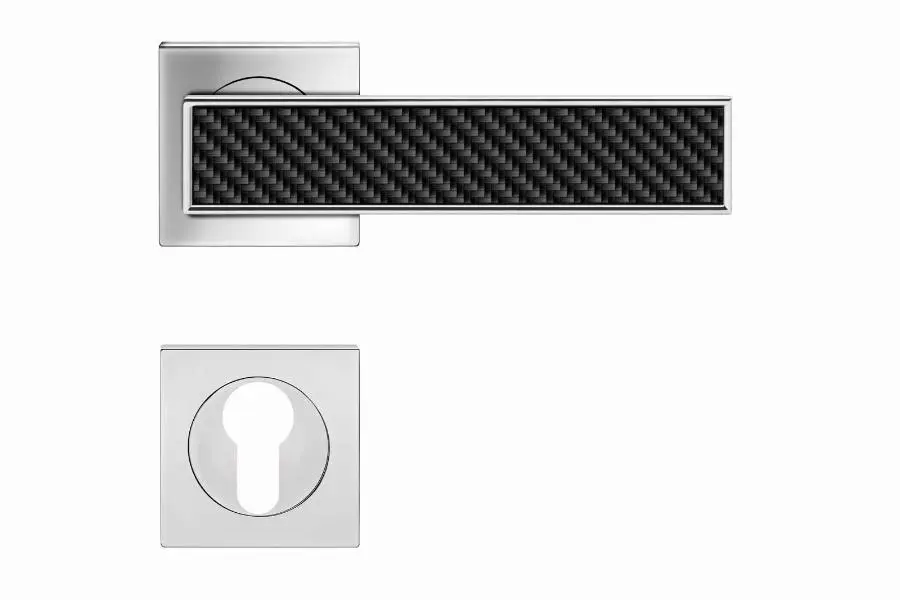 Ensemble béquille Torino sur rosace R53QY KARCHER DESIGN Chromé - Clé i - R53QY-PZ-050+INLAYC1