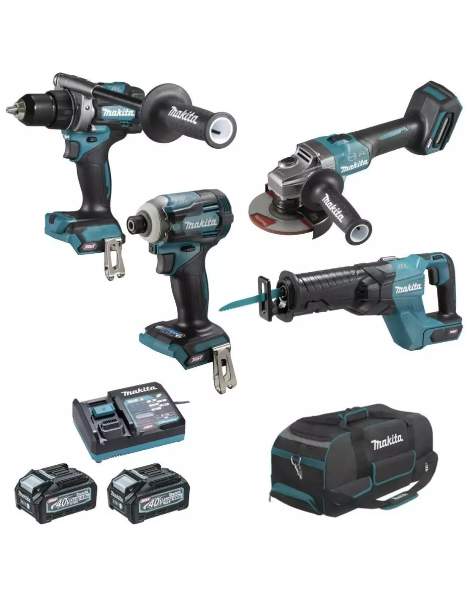 Ensemble de 4 machines 40 V max XGT (DF001G + GA005G + TD001G + JR001G) - MAKITA - avec 2  batteries 40V 4.0Ah - chargeur - sac - DK0126G401