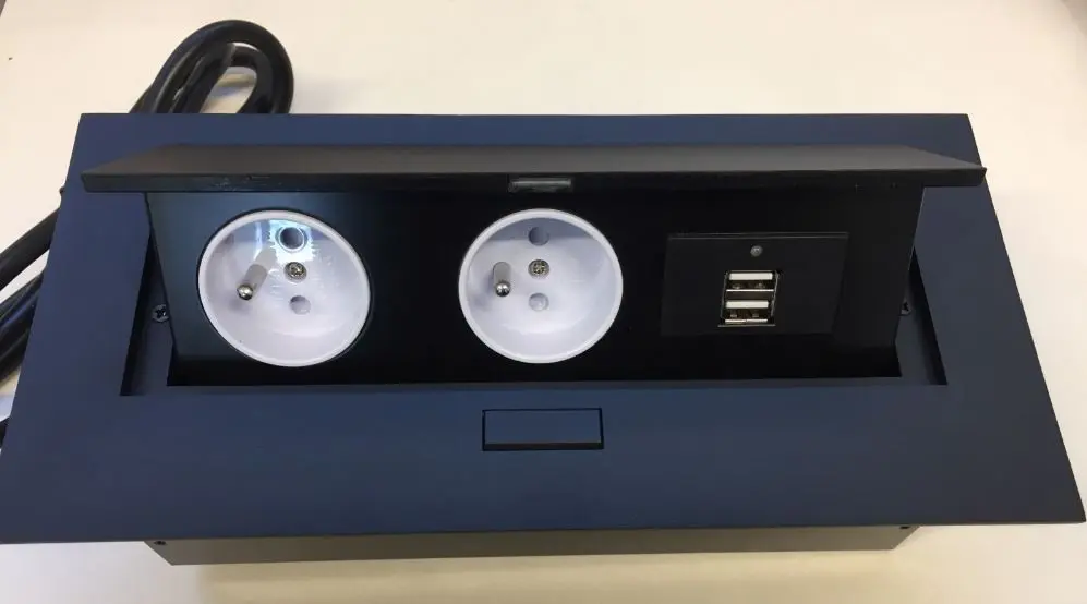 Bloc 2 prises + USB  rectangulaire escamotable