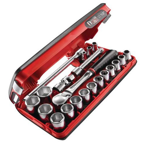 Coffret compact cliquet douille Standard 1/2" Détection BOX - 6 pans - FACOM - SL.DBOX1PB