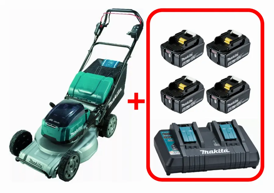 Tondeuse auto-tractée DLM533 36V 2 x 18V Li-Ion MAKITA + 4 batteries 4Ah + Chargeur double DC18RD