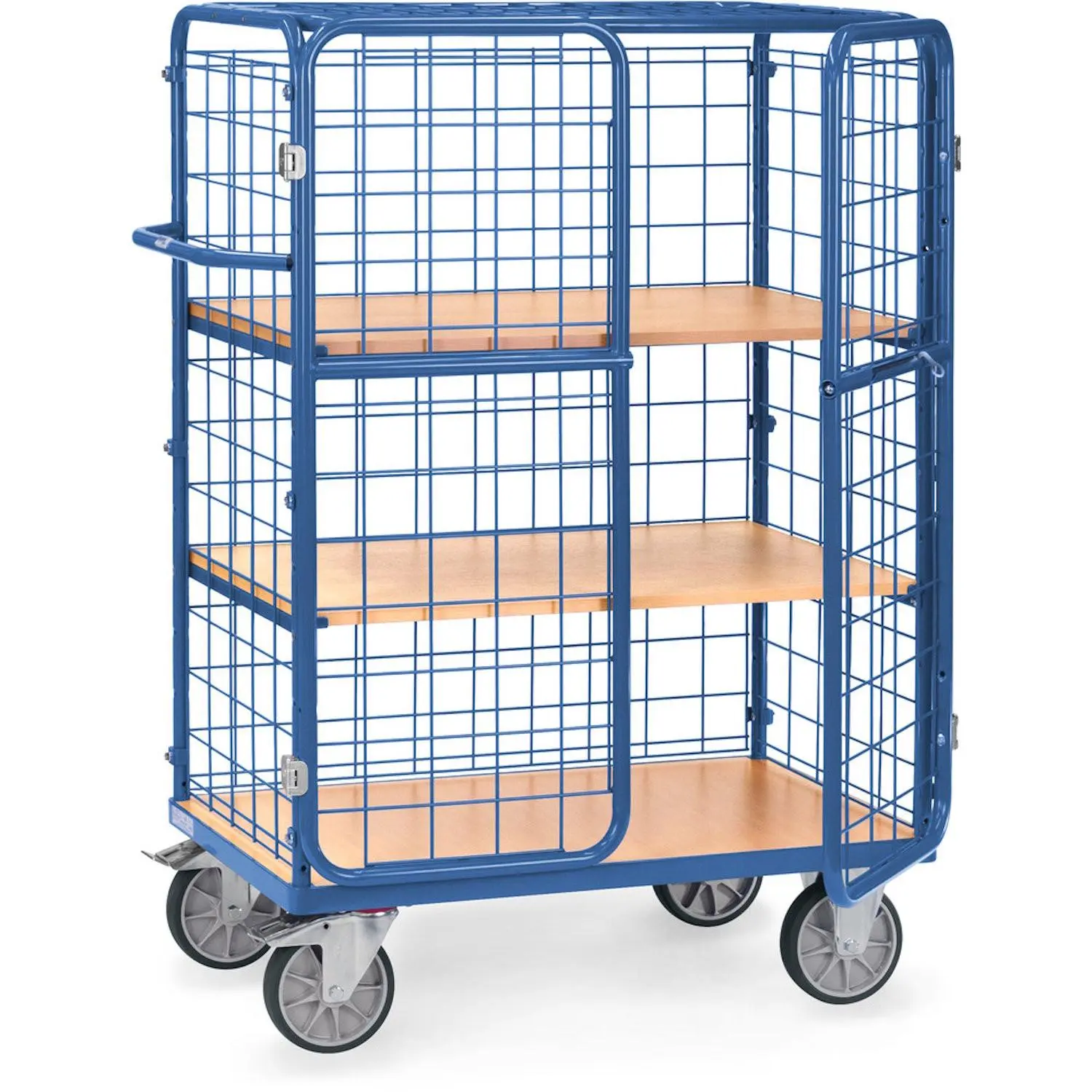 Servante grillagée 4 côtés verrouillable 3 étagères bois 1000 x 600 mm - FIMM - Charge 500 kg - 880725226