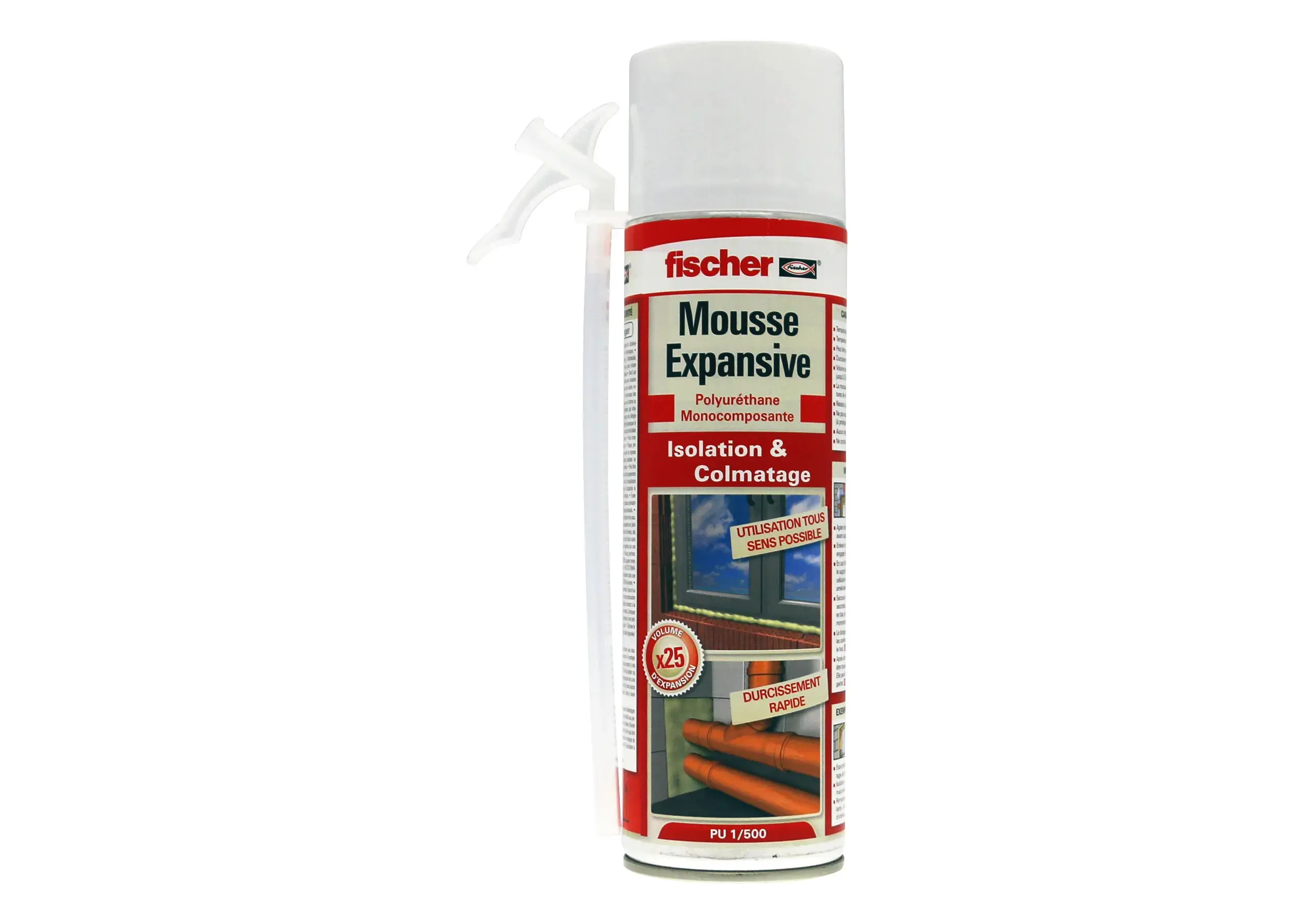 Mousse polyuréthane PU 1/500 tête en bas - 500 ml - 1 pièce - FISCHER - 53387